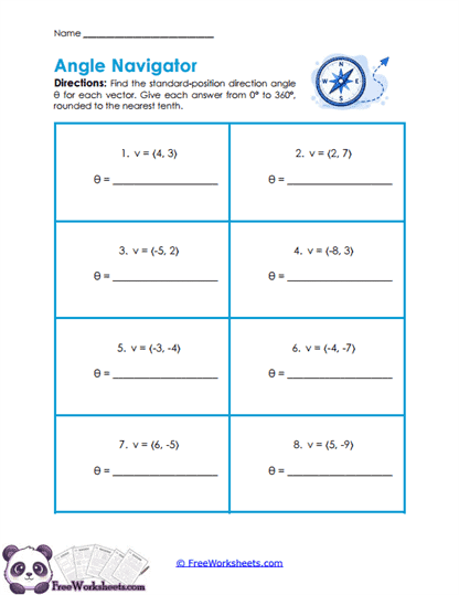 Direction Angles Worksheet