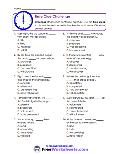 Clue Timing Worksheet