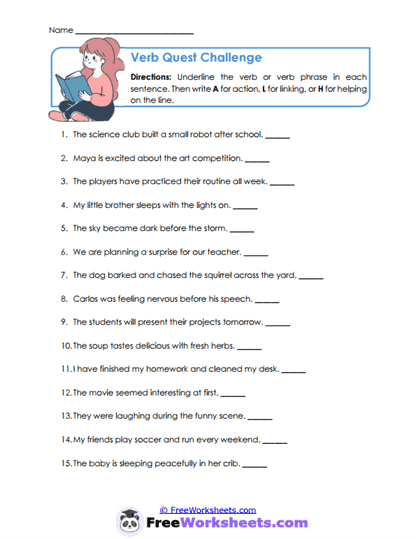 Verb Identification Worksheet