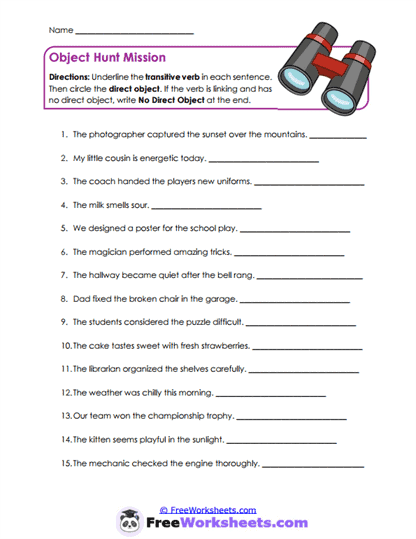Object Tracking Worksheet