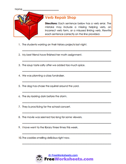 Verb Corrections Worksheet