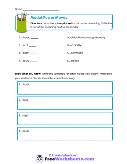 Modal Meanings Worksheet
