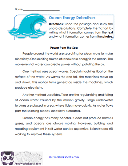 Ocean Energy Detectives Worksheet