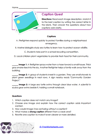 Caption Quest Worksheet
