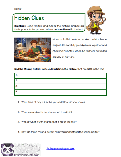 Hidden Clues Worksheet