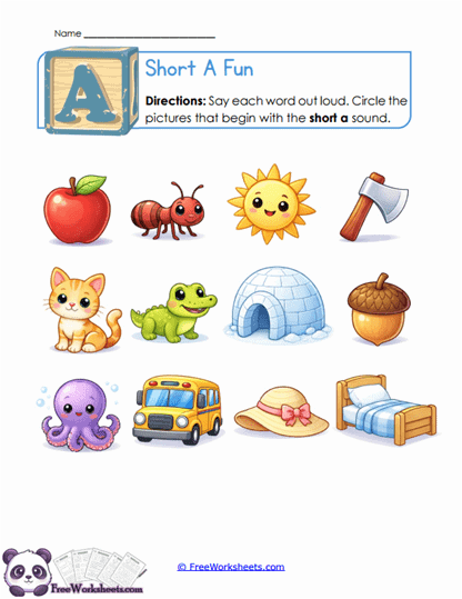 Short A Fun Worksheet