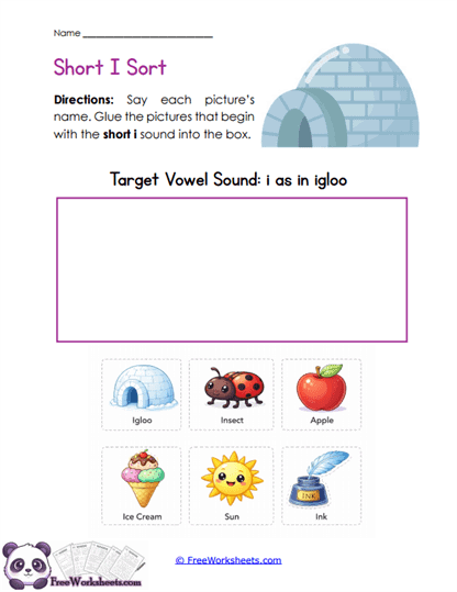 Short I Sort Worksheet