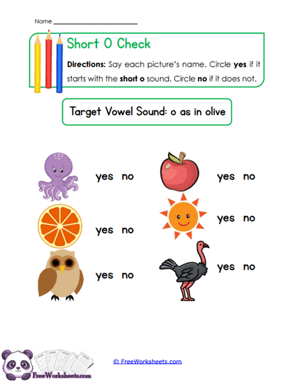 Short O Check Worksheet