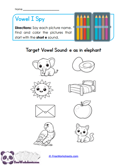 Vowel I Spy Worksheet