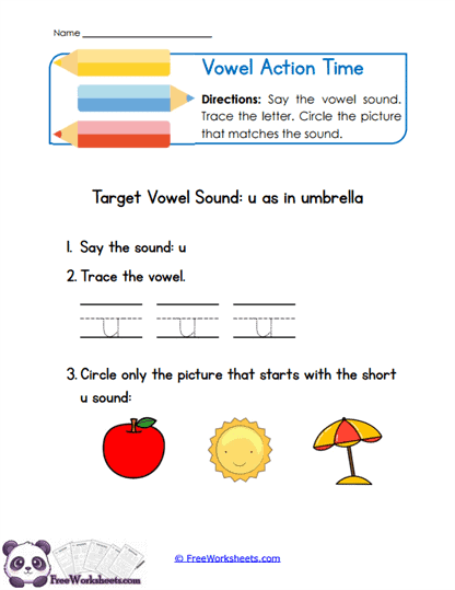 Vowel Action Time Worksheet