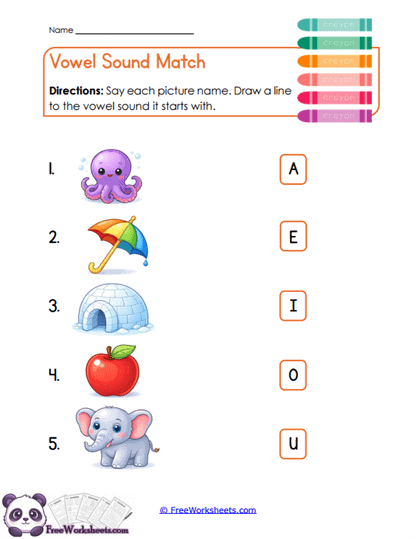 Vowel Sound Match Worksheet