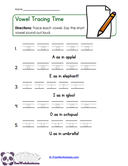 Vowel Tracing Time Worksheet