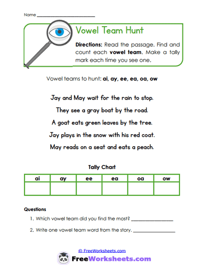 Vowel Team Detectives Worksheet