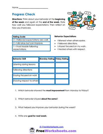Progress Comparison Worksheet