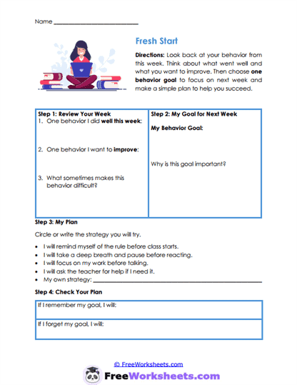 Fresh Goals Worksheet