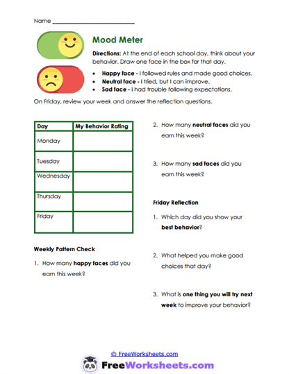 Mood Patterns Worksheet