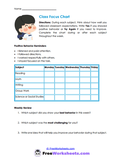 Subject Focus Worksheet