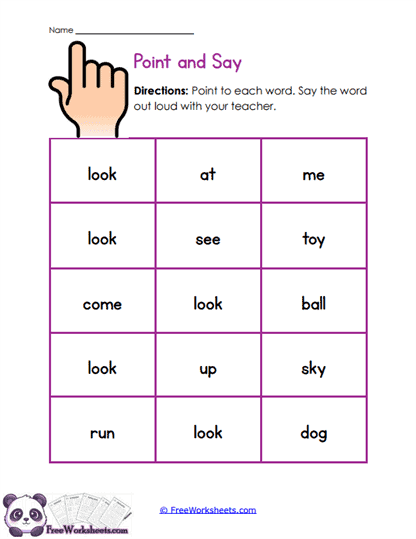 Point and Say Worksheet