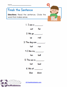 Finish the Sentence Worksheet - FreeWorksheets.Com