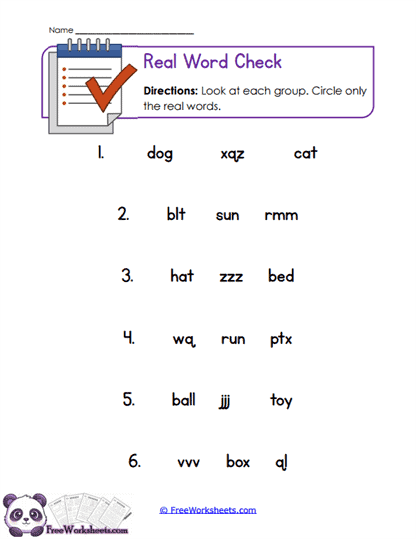 Real Word Check Worksheet