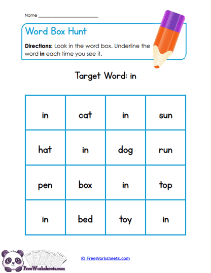 Word Box Hunt Worksheet