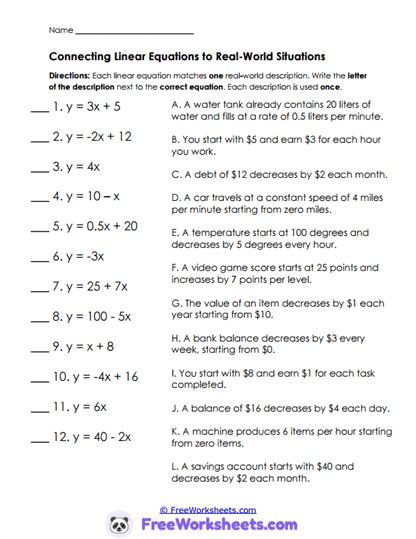 Equation Review Worksheet