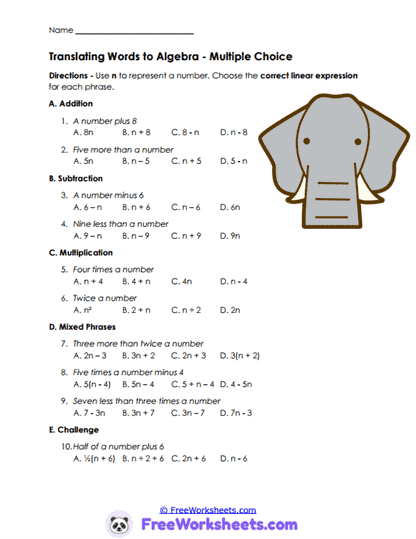 Expression Match Worksheet