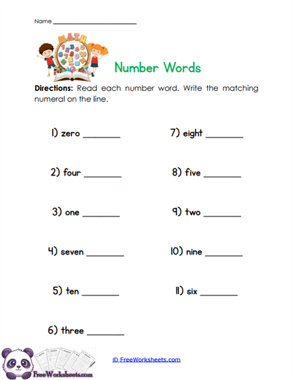 Word Numbers Worksheet