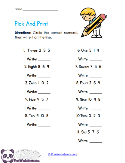 Pick Print Worksheet