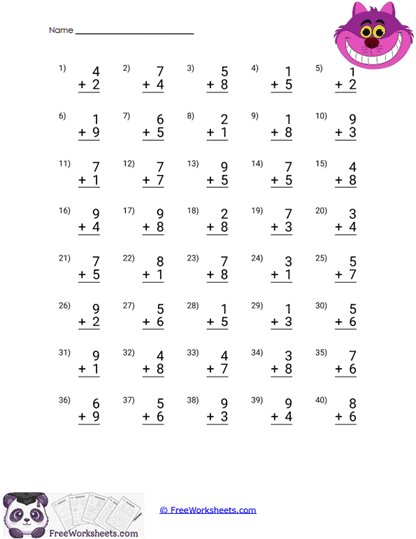 One Digit Addition Practice Worksheet
