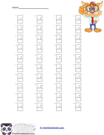 Vertical Addition Boxes Worksheet