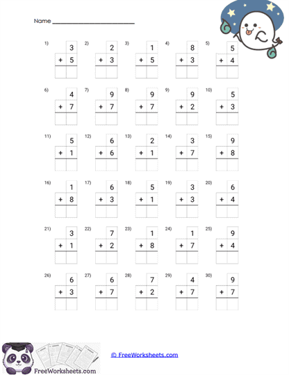 Boxed Addition Practice Worksheet