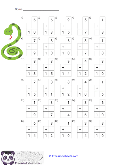 Vertical Addition to 10 Worksheet