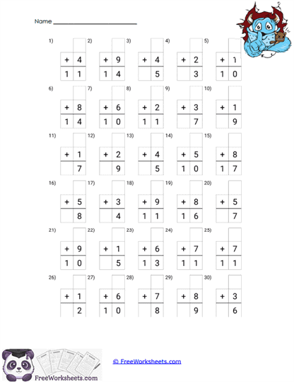 Missing Addend Verticals Worksheet