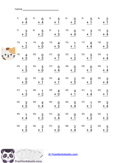 Addition With Zero Worksheet