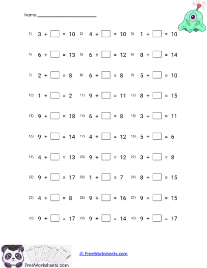 Missing Addends Worksheet