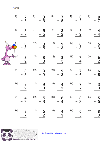 Subtraction Drill Worksheet