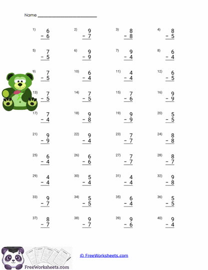 Subtraction Fluency Worksheet