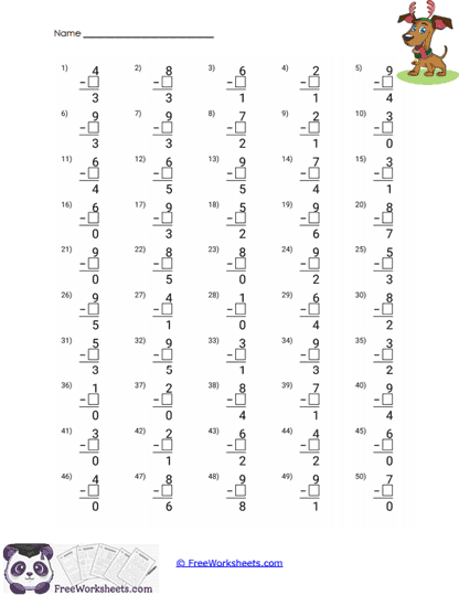 Missing Number Subtraction Worksheet