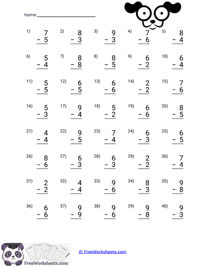 Subtraction Facts Worksheet