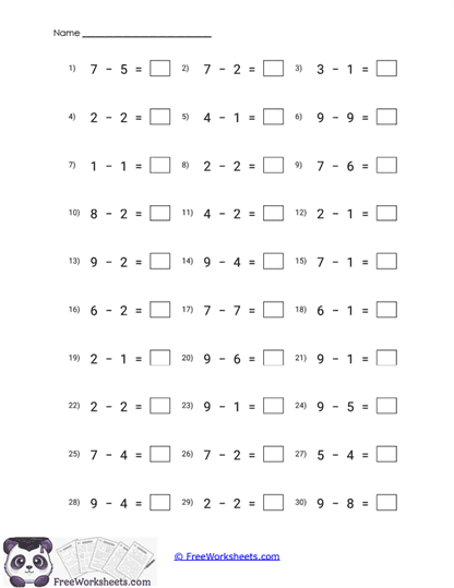 Horizontal One Digit Worksheet